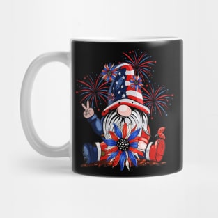 4th Of July American Flag Patriotic Gnome with sunflower Mug